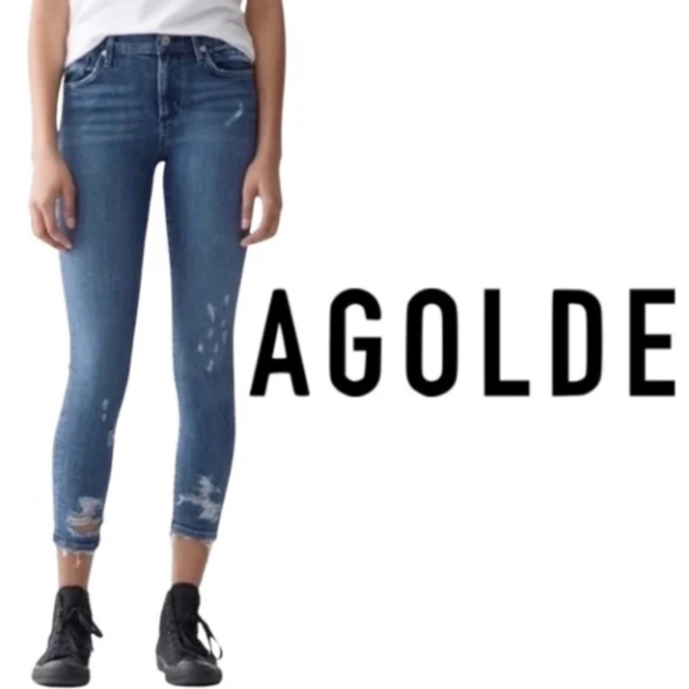 AGOLDE Sophie Hi Rise Skinny Crop Distressed Jeans - Size 28
